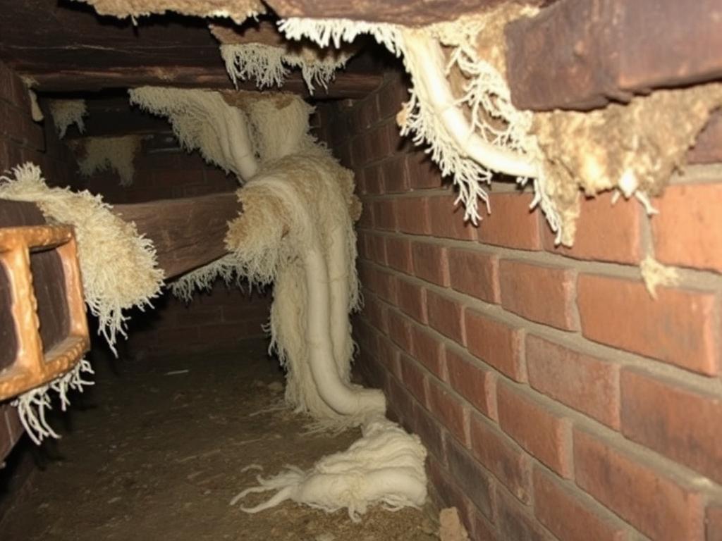 Dry rot mycelium on cellar timber